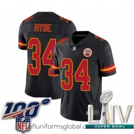 Divine 2020 Super Bowl LIV Kansas City Chiefs #34 Carlos Hyde Limited Black Rush Vapor Untouchable Football Jersey