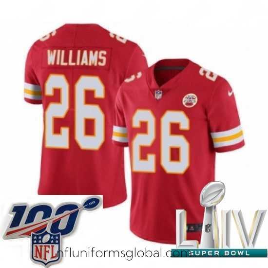 Stunning 2020 Super Bowl LIV Nike Kansas City Chiefs #26 Damien Williams Red Team Color Vapor Untouchable Limited Player NFL Jersey