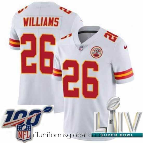 Stunning 2020 Super Bowl LIV Nike Kansas City Chiefs #26 Damien Williams White Vapor Untouchable Limited Player NFL Jersey
