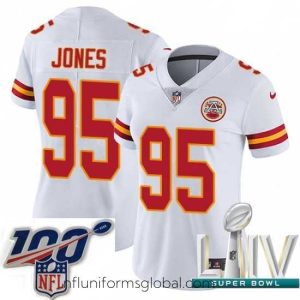 Gorgeous 2020 Super Bowl LIV Nike Kansas City Chiefs #95 Chris Jones White Vapor Untouchable Limited Player NFL Jersey