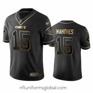 Stunning Chiefs 15 Patrick Mahomes Black Stitched Football Limited Golden Edition Jersey