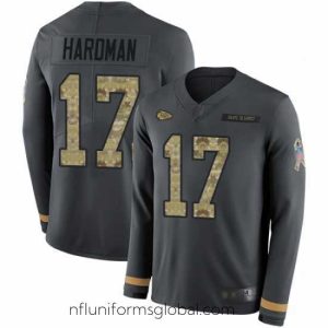 Sumptuous Chiefs 17 Mecole Hardman Anthracite Salute to Service Stitched Football Limited Therma Long Sleeve Jersey