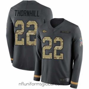 Irresistible Chiefs 22 Juan Thornhill Anthracite Salute to Service Stitched Football Limited Therma Long Sleeve Jersey