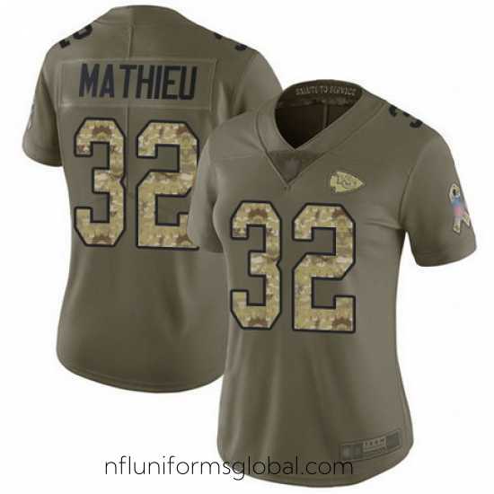Exquisite Chiefs 32 Tyrann Mathieu Olive Camo Womens Stitched Football Limited 2017 Salute to Service Jersey