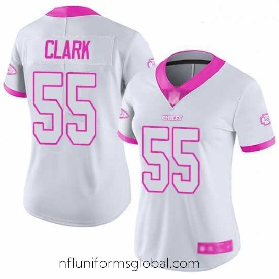 Sumptuous Chiefs #55 Frank Clark White Pink Stitched Football Limited Rush Fashion Jersey