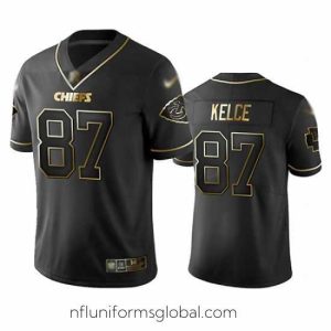 Irresistible Chiefs 87 Travis Kelce Black Stitched Football Limited Golden Edition Jersey
