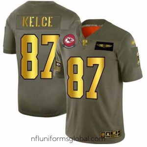 Irresistible Chiefs 87 Travis Kelce Camo Gold Stitched Football Limited 2019 Salute To Service Jersey