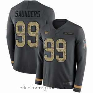Irresistible Chiefs 99 Khalen Saunders Anthracite Salute to Service Stitched Football Limited Therma Long Sleeve Jersey
