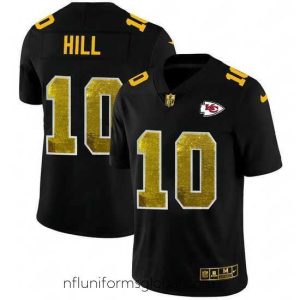 Gorgeous Kansas City Chiefs 10 Tyreek Hill Black Nike Golden Sequin Vapor Limited NFL Jersey