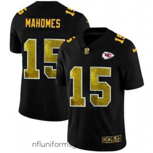 Enchanting Kansas City Chiefs 15 Patrick Mahomes Black Nike Golden Sequin Vapor Limited NFL Jersey