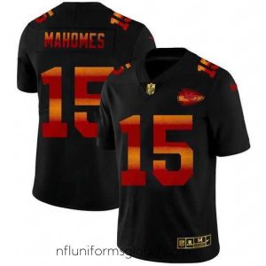Exquisite Kansas City Chiefs 15 Patrick Mahomes Black Nike Red Orange Stripe Vapor Limited NFL Jersey