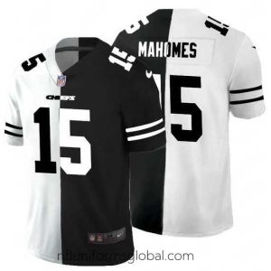 Exquisite Kansas City Chiefs 15 Patrick Mahomes Black V White Peace Split Nike Vapor Untouchable Limited NFL Jersey