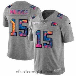 Exquisite Kansas City Chiefs 15 Patrick Mahomes Nike Multi Color 2020 NFL Crucial Catch NFL Jersey Greyheather