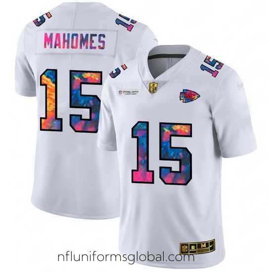Divine Kansas City Chiefs 15 Patrick Mahomes White Nike Multi Color 2020 NFL Crucial Catch Limited NFL Jersey