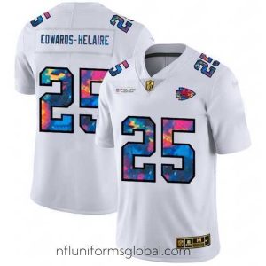 Ravishing Kansas City Chiefs 25 Clyde Edwards Helaire White Nike Multi Color 2020 NFL Crucial Catch Limited NFL Jersey