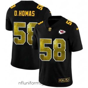 Stunning Kansas City Chiefs 58 Derrick Thomas Black Nike Golden Sequin Vapor Limited NFL Jersey