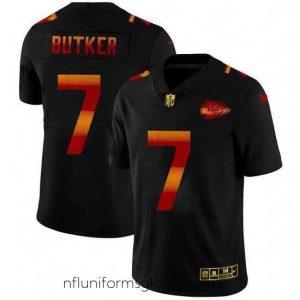 Stunning Kansas City Chiefs 7 Harrison Butker Black Nike Red Orange Stripe Vapor Limited NFL Jersey