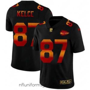 Gorgeous Kansas City Chiefs 87 Travis Kelce Black Nike Red Orange Stripe Vapor Limited NFL Jersey