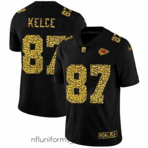 Stunning Kansas City Chiefs 87 Travis Kelce Nike Leopard Print Fashion Vapor Limited NFL Jersey Black