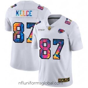 Divine Kansas City Chiefs 87 Travis Kelce White Nike Multi Color 2020 NFL Crucial Catch Limited NFL Jersey