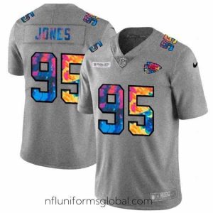 Divine Kansas City Chiefs 95 Chris Jones Nike Multi Color 2020 NFL Crucial Catch NFL Jersey Greyheather