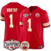 Sumptuous Kansas City Chiefs 1 Xavier Worthy Red F.U.S.E  2024 AFC West Division Champions Vapor Limited Stitched Football Jersey