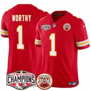 Sumptuous Kansas City Chiefs 1 Xavier Worthy Red F.U.S.E  2024 AFC West Division Champions Vapor Limited Stitched Football Jersey