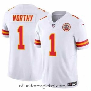 Divine Kansas City Chiefs 1 Xavier Worthy White 2023 F.U.S.E Vapor Untouchable Limited Stitched Football Jersey