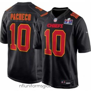 Sumptuous Kansas City Chiefs 10 Isiah Pacheco Black 2024 Super Bowl LVIII Patch Limited Stitched Game Jersey