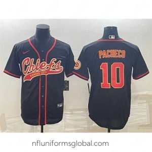 Stunning Kansas City Chiefs 10 Isiah Pacheco Black With Patch Cool Base Stitched Baseball Jerseys