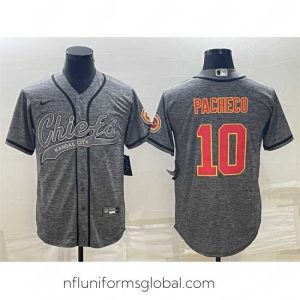 Exquisite Kansas City Chiefs 10 Isiah Pacheco Grey With Patch Cool Base Stitched Baseball Jersey
