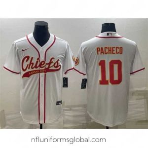 Sumptuous Kansas City Chiefs 10 Isiah Pacheco White With Patch Cool Base Stitched Baseball Jersey