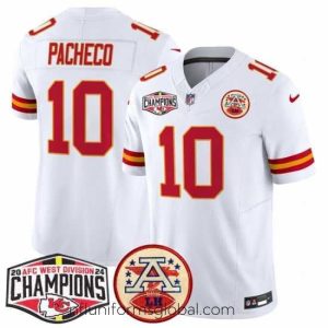 Captivating Kansas City Chiefs 10 Isiah Pachecoy White F.U.S.E  2024 AFC West Division Champions Vapor Limited Stitched Football Jersey