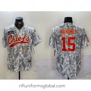 Divine Kansas City Chiefs 15 Patrick Mahomes 2024 Arctic Camo Salute To Service Stitched Baseball Jersey 1
