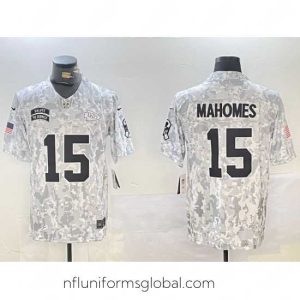 Stunning Kansas City Chiefs  15 Patrick Mahomes 2024 F.U.S.E Arctic Camo Salute To Service Limited Stitched Football Jersey