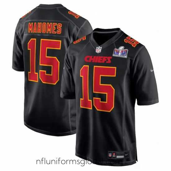 Sumptuous Kansas City Chiefs 15 Patrick Mahomes Black 2024 Super Bowl LVIII Patch Limited Stitched Game Jersey