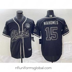 Divine Kansas City Chiefs 15 Patrick Mahomes Black Cool Bae Stitched Baseball Jersey
