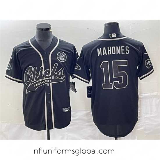Divine Kansas City Chiefs 15 Patrick Mahomes Black Cool Bae Stitched Baseball Jersey