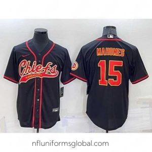 Alluring Kansas City Chiefs 15 Patrick Mahomes Black Cool Base Stitched Baseball Jersey