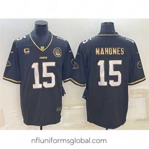 Gorgeous Kansas City Chiefs 15 Patrick Mahomes Black Gold 4 Star C Patch Vapor Untouchable Limited Stitched Jersey