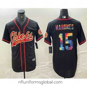 Enchanting Kansas City Chiefs 15 Patrick Mahomes Black Multi Color With Patch Cool Base Stitched Baseball Jersey