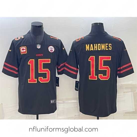Captivating Kansas City Chiefs 15 Patrick Mahomes Black Red Gold 4 Star C Patch Vapor Untouchable Limited Stitched Jersey