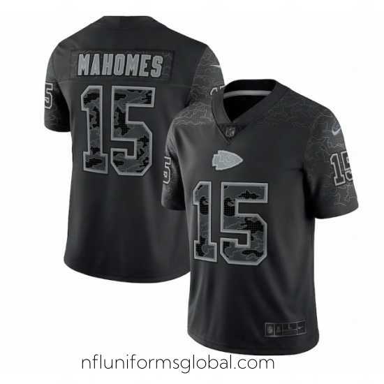 Gorgeous Kansas City Chiefs 15 Patrick Mahomes Black Reflective Limited Stitched Football Jersey