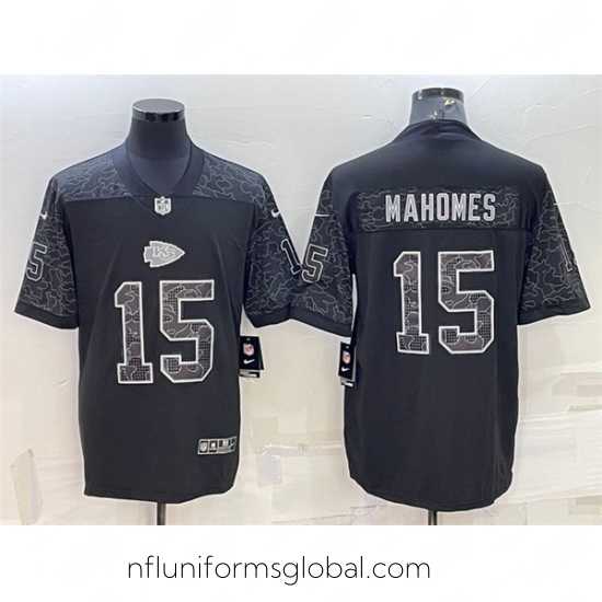 Alluring Kansas City Chiefs 15 Patrick Mahomes Black Reflective Limited Stitched Football Jersey