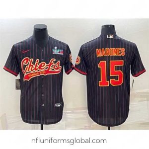 Divine Kansas City Chiefs 15 Patrick Mahomes Black With Super Bowl LVII Patch Cool Base Stitched Baseball Jersey
