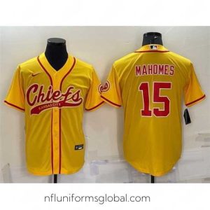 Stunning Kansas City Chiefs 15 Patrick Mahomes Gold With Patch Cool Base Stitched Baseball Jersey