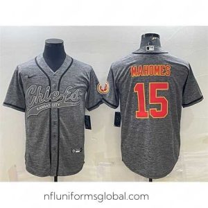Alluring Kansas City Chiefs 15 Patrick Mahomes Grey With Patch Cool Base Stitched Baseball Jersey