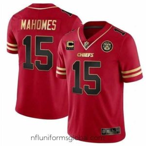 Ravishing Kansas City Chiefs 15 Patrick Mahomes Red Gold With C Patch Stitched Football Jersey