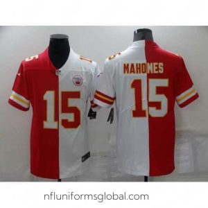 Gorgeous Kansas City Chiefs 15 Patrick Mahomes Red White Split Vapor Limited Stitched Jersey