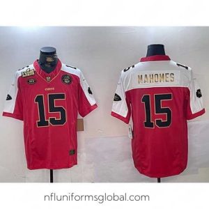 Sumptuous Kansas City Chiefs 15 Patrick Mahomes Red With Gold Super Bowl LVIII Patch Limited Stitched Football Jersey